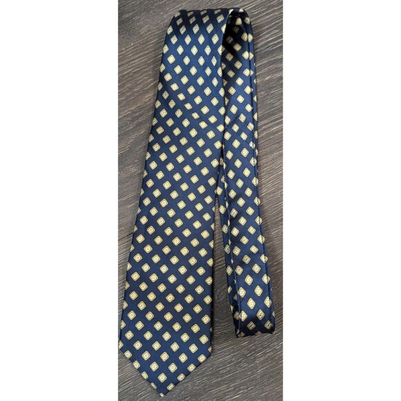 Roundtree & Yorke Blue and Gold Geometric Silk Tie (407) - Picture 1 of 2